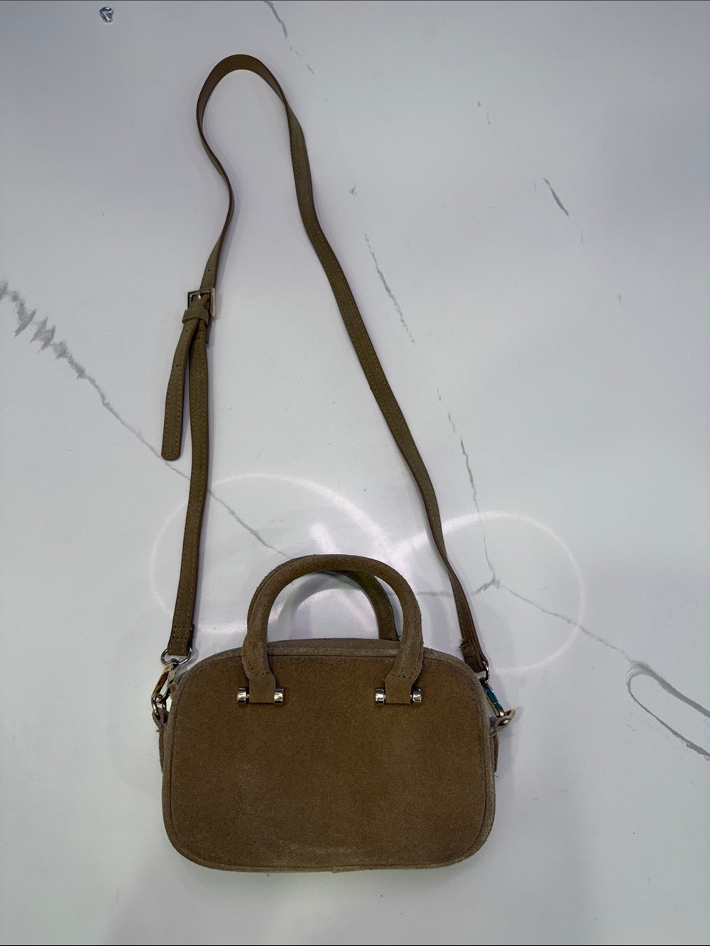 Suede Crossbody Mini Satchel in Light Brown